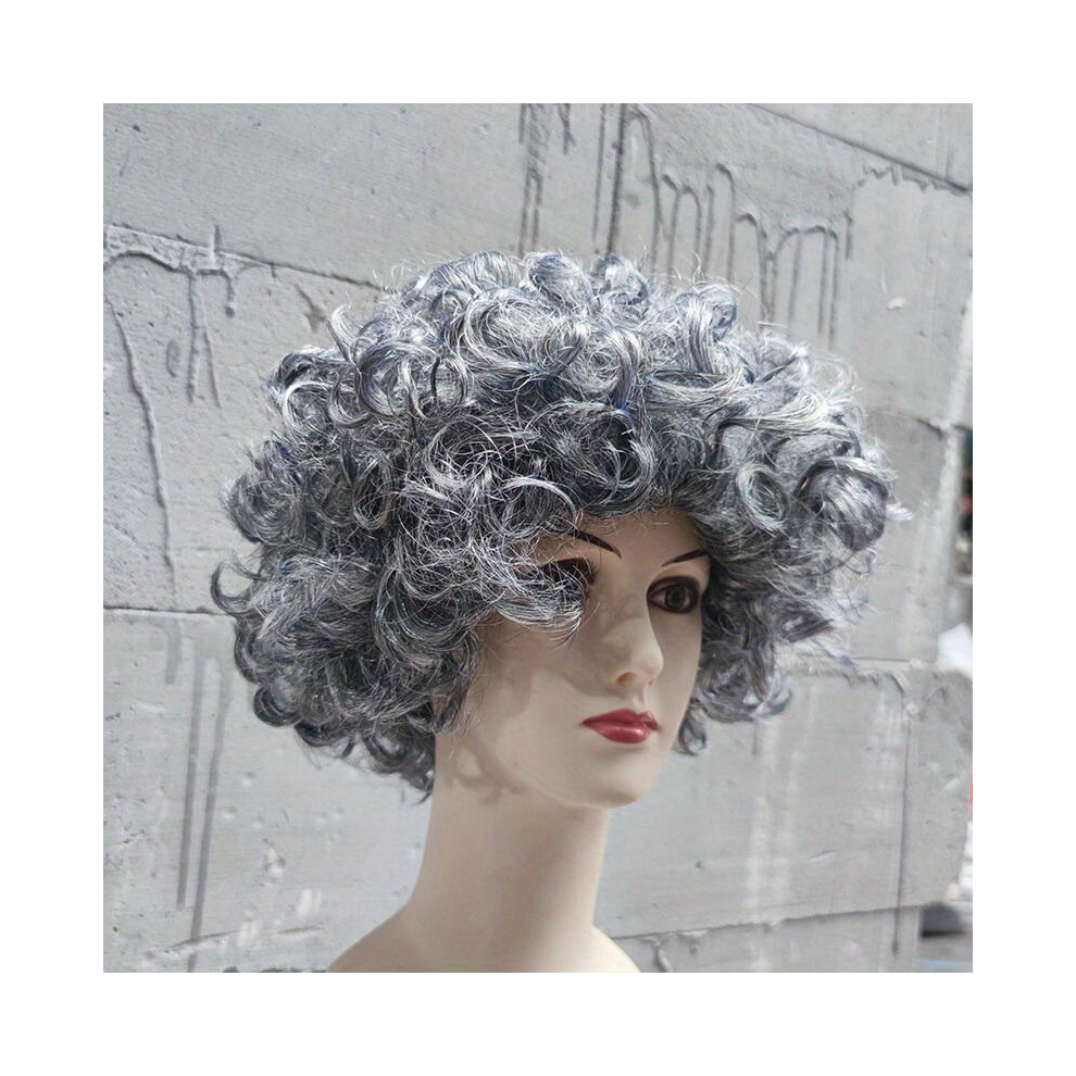 Unisex Grey,Multicoloured Grey Short Afro Curly Wigs With Bangs For Cosplay Halloween Party