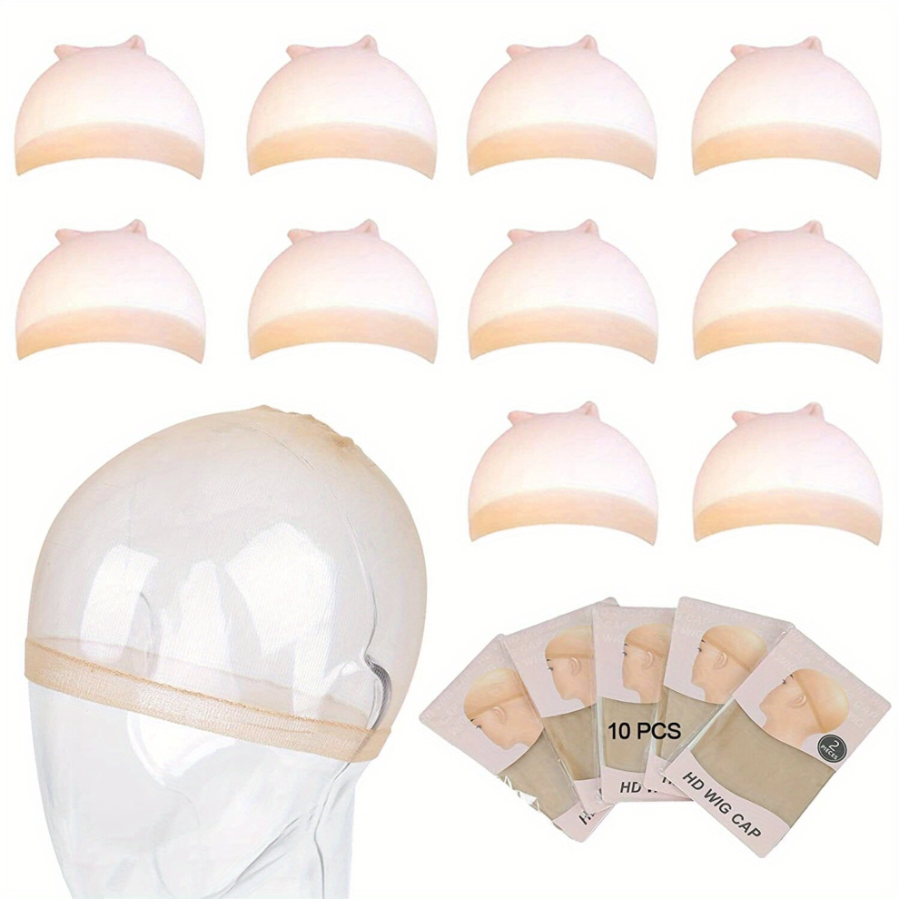 Unisex Multicoloured 10 Pcs Invisible Hd Wig Cap For Lace Front Wigs Ultra Thin And Comfortable Nylon Stocking Caps For Women