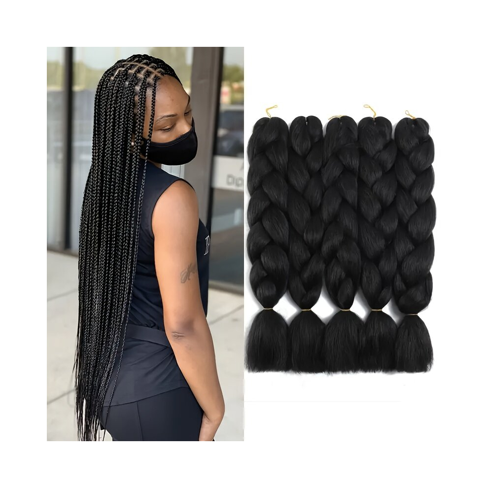 Unisex Black 5 Pcs Jumbo Braiding Hair Extensions For Women African Braid Wig Synthetic Fiber Crochet Braids Hair Extension Hair Wig For Diy Party Daily Use