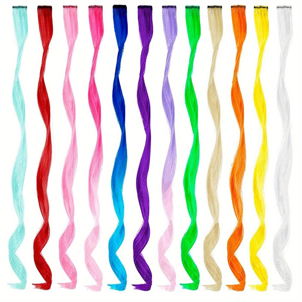 Unisex Multicoloured 12Pcs Colorful Party Highlight Clip In Hair Extensions 55 Colored Hair Extensions Party Highlights Long Straight Wavy Synthetic Hairpieces For Women G