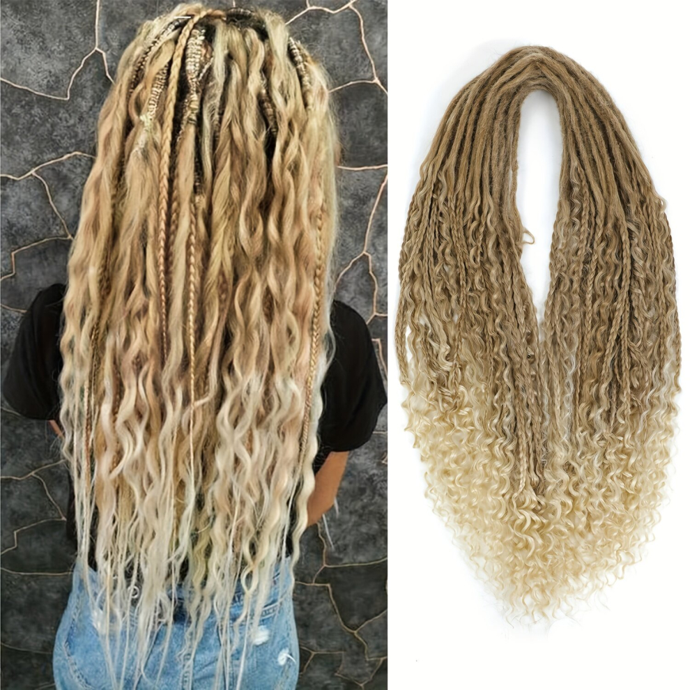 Unisex Multicoloured Boho Dreadlocks Synthetic Boho Box Braids Double Ended Dreadlock Extensions 24Inches 10 Strands Thin 0 Reggae Hair Hip Hop Style Soft Honey Blonde To