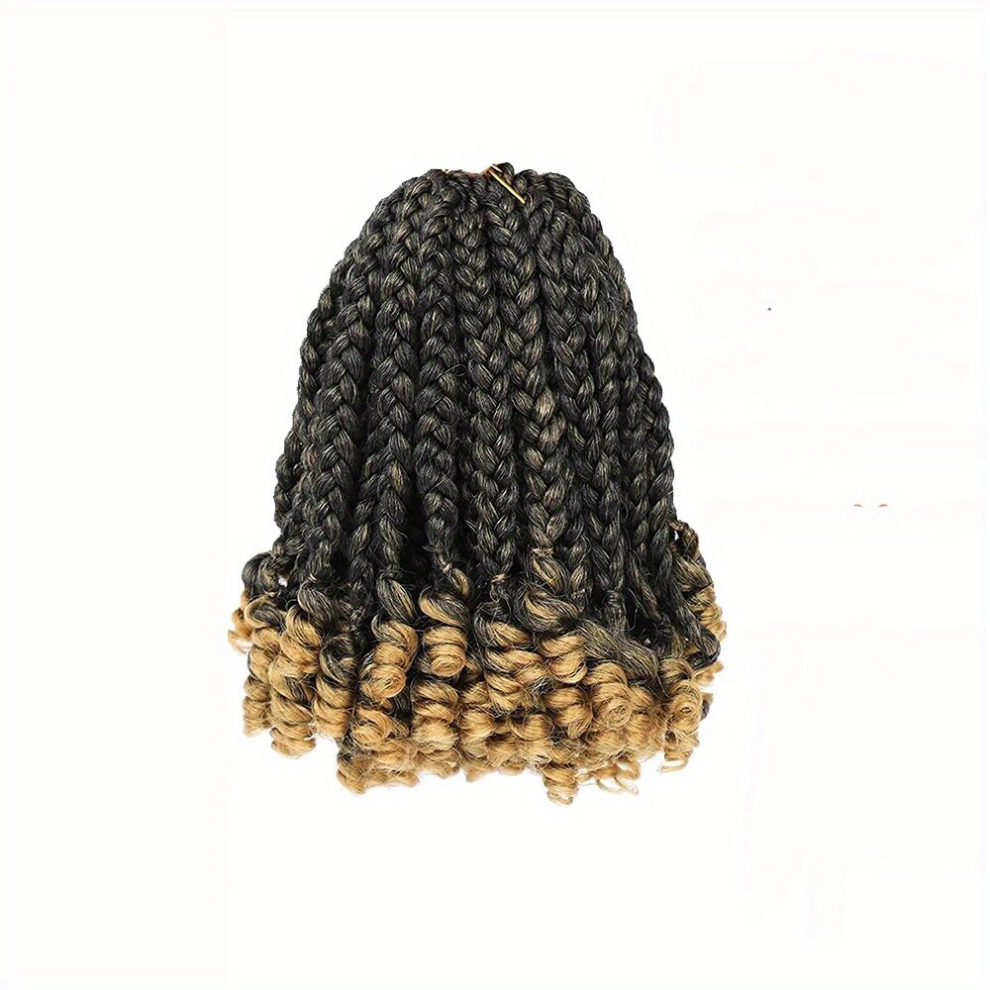 Ombre Blonde Synthetic Crochet Hair Extensions with Curly Ends Pre Stretched Box Braids for Women Short Bob Style