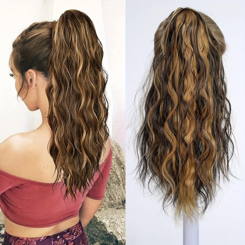 Unisex Multicoloured Claw Ponytail Highlight Long Curly Wavy Ponytail Extensions Synthetic Clip In Hair Extensions Natural Looking For Daily Use