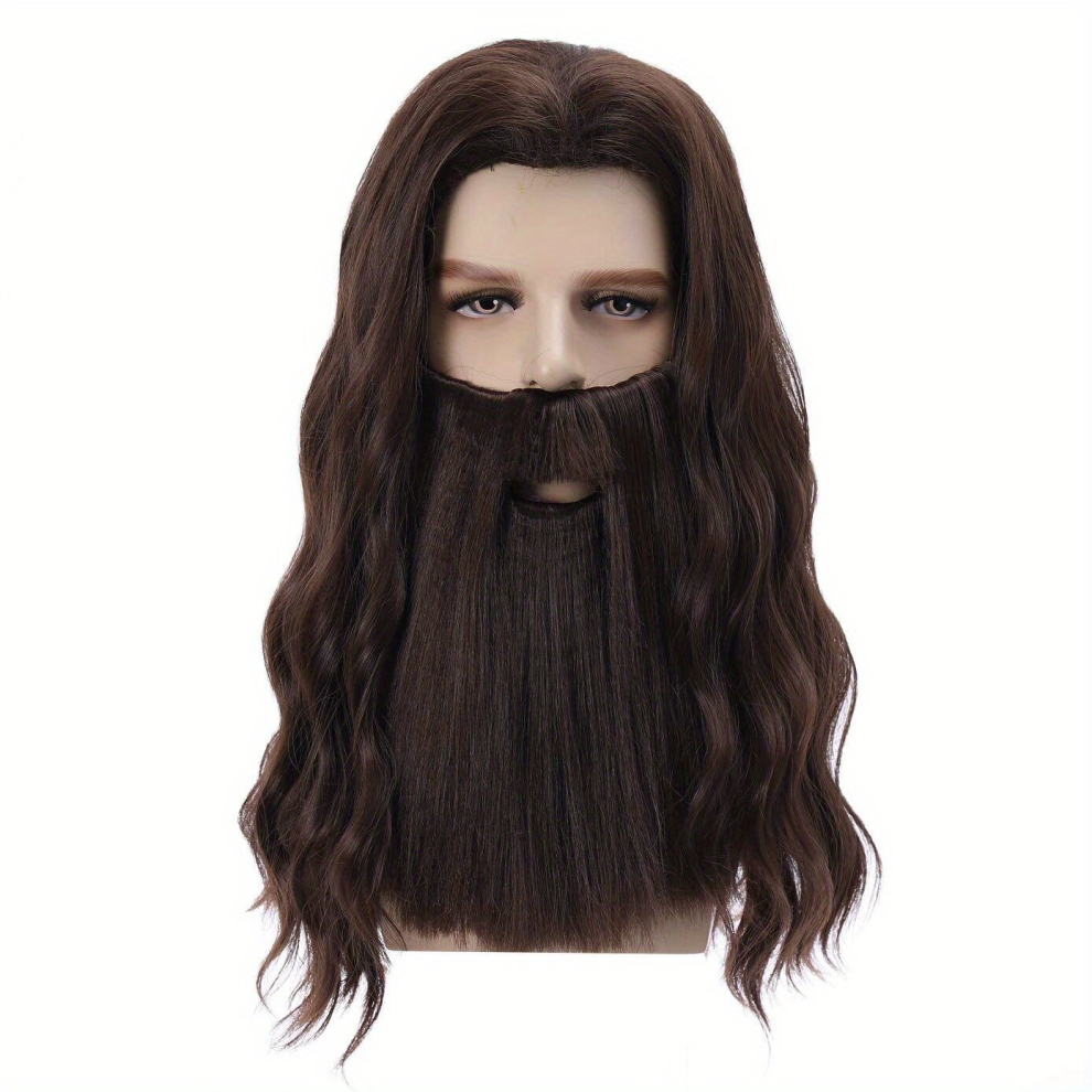 Unisex Multicoloured Costume Wigs Christmas Old Mens Wig Long Curly Wig With Beard Synthetic Wig With Bangs Anime Cosplay Wig For Halloween Cosplay Party