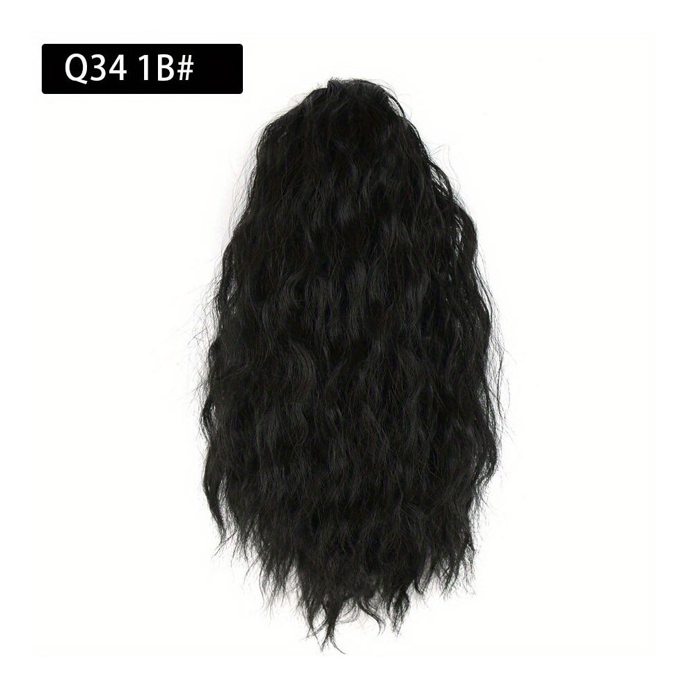 Unisex Black Short Corn Wavy Ponytail Extensions Synthetic Fiber Drawstring Curly Ponytail Extensions For Women Girls