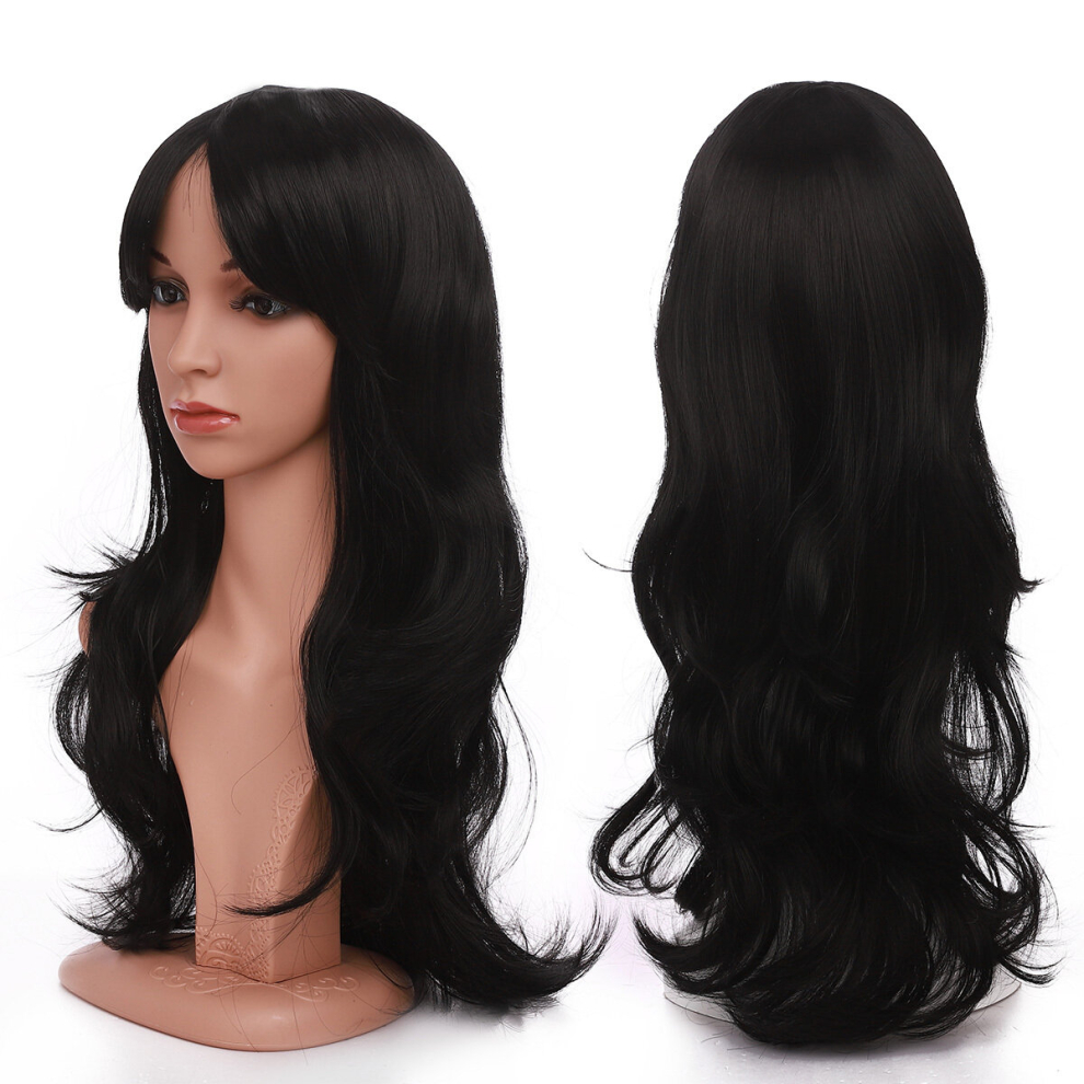 Unisex Black Long Wavy Cosplay Wigs Heat Resistant Synthetic Big Wavy Hair Wig For Women For Cosplay Halloween Theme Party