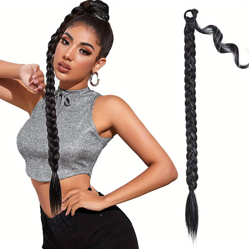 86 36 Cm Long Braided Ponytail Extensions With Tinsel Hair Long Straight Wrap Around Hair Extensions Blonde Ponytail Natural Soft Synthetic Tinsel Pon