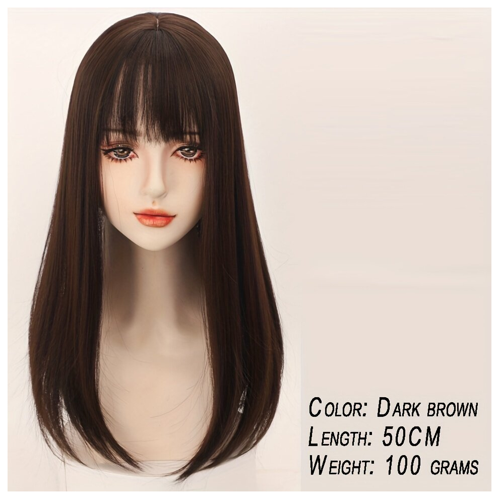 50 8 Cm Long Straight Hair Piece With Manga Air Bangs Long Straight Synthetic Hairpiece With Topper Bangs Patch Wig For Women