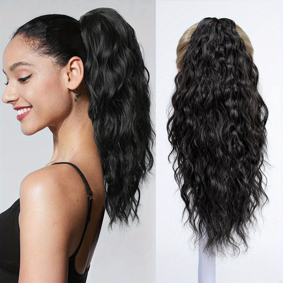 Unisex Black Claw Clip Curly Wavy Blonde Drawstring Ponytail Extension For Women Synthetic Long Wavy Ponytail Clip In Hairpiece For Women