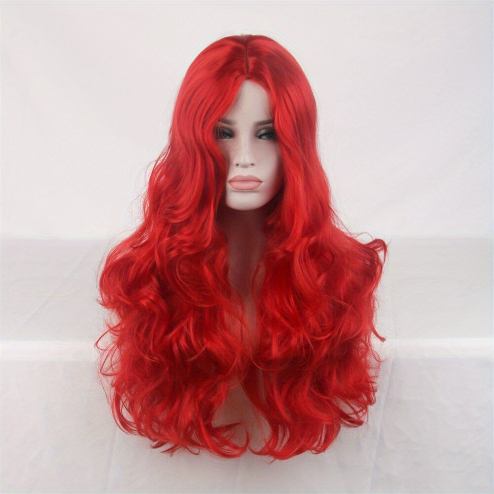 Unisex Red Costume Wigs Long Curly Synthetic Wig Beginners Friendly Heat Resistant For Halloween Cosplay Party