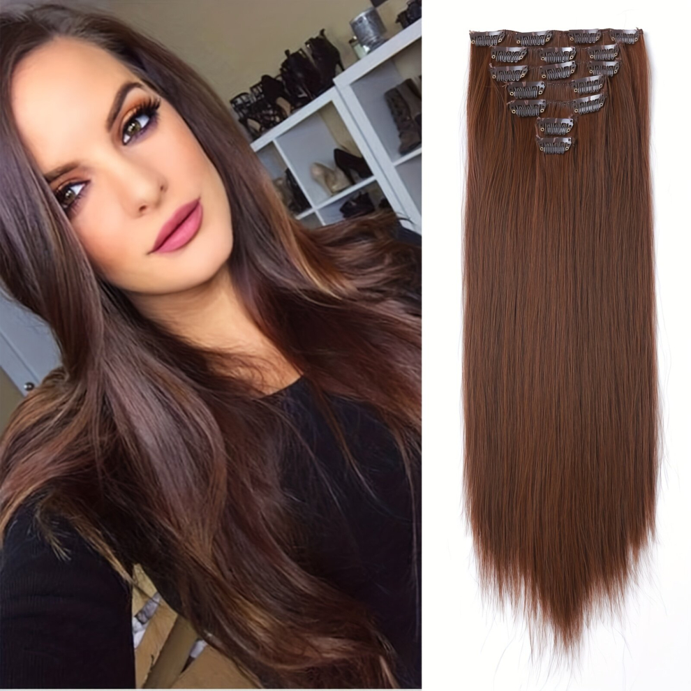 45 72 Cm Long Straight Hairpiece Natural Synthetic Hairpiece Wig Heat Resistant Invisible Clip In Hair For Women 7 Sets Of 7 Sizes