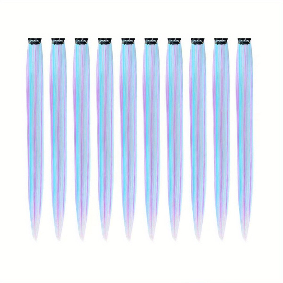 Unisex Multicoloured 5Pcs Straight Colored Hair Extensions Colored Party Highlights Clip In Hair Extensions For Women 55 88 Cm Synthetic Colorful Hair Clips Hairpieces For