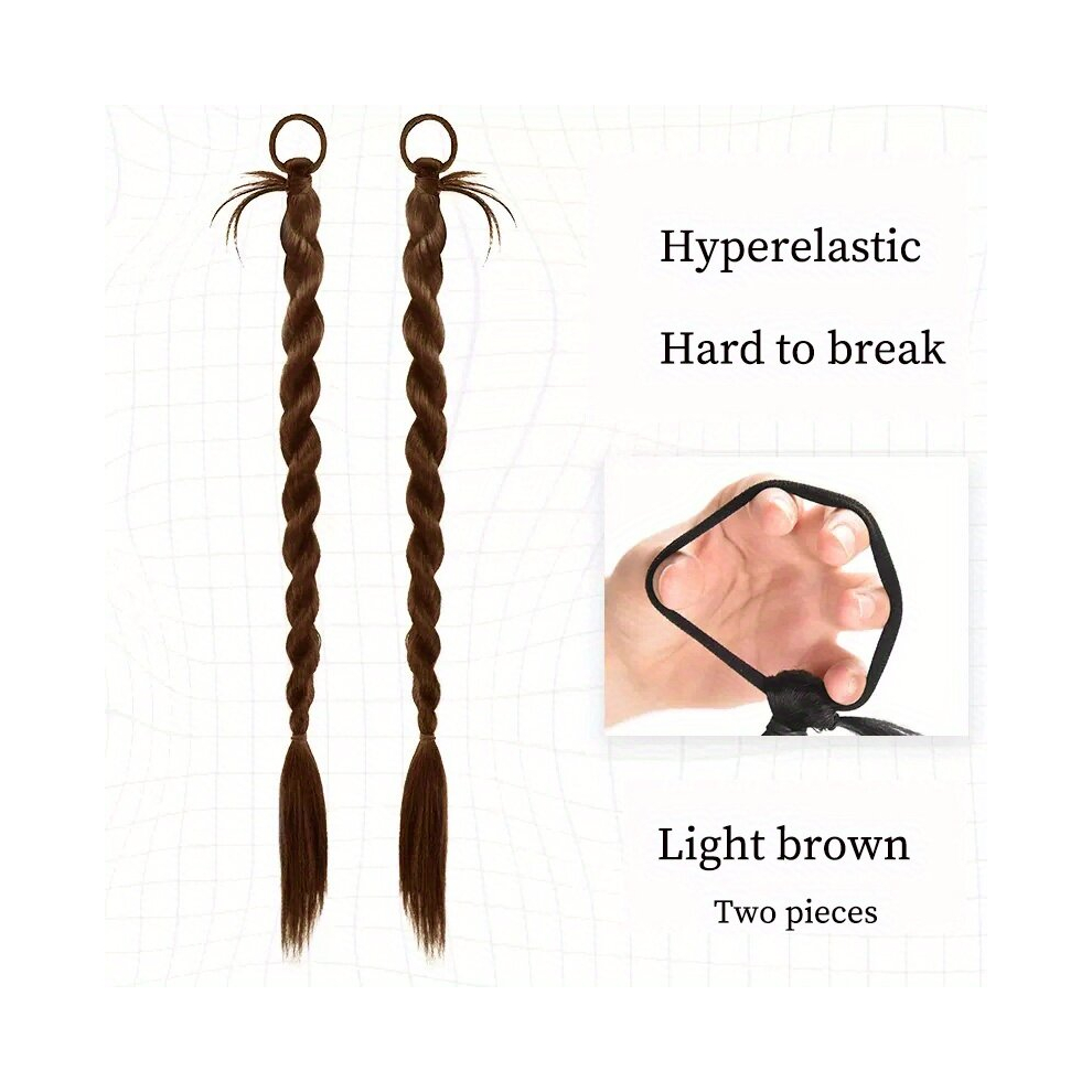 Unisex Multicoloured Double Braided Ponytail Long Straight Ponytail With Rubber Band Synthetic Hair Extensions