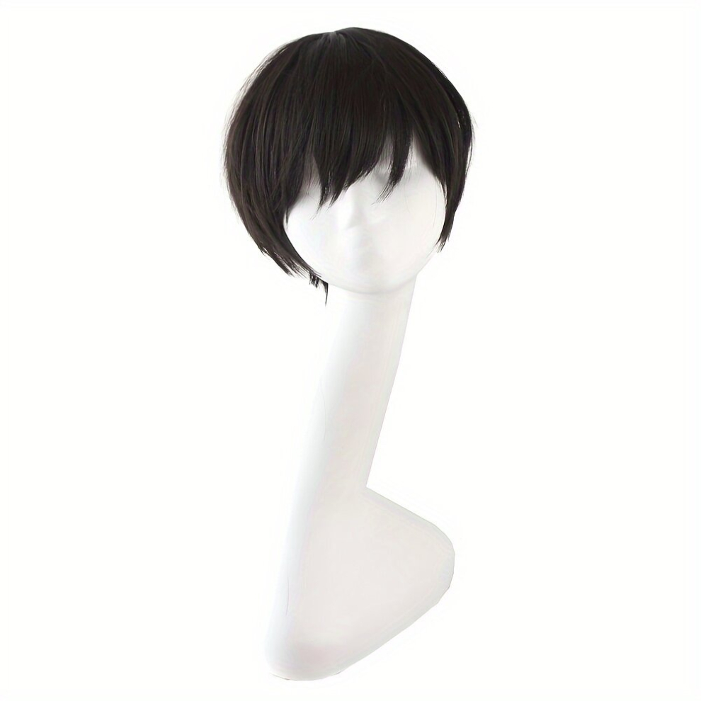 Unisex Black Costume Wigs Layered Short Curly Synthetic Wig With Bangs Anime Cosplay Wig For Halloween Cosplay Party