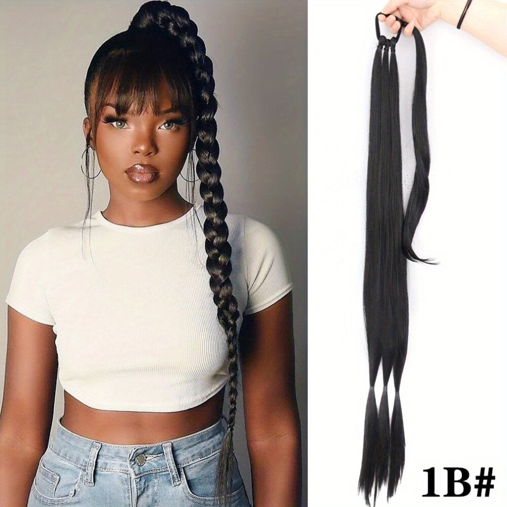 Ponytail With Hair Tie Wrapped Around Long Straight Ponytail Extensions Synthetic Hair Extensions Natural Looking For Daily Use