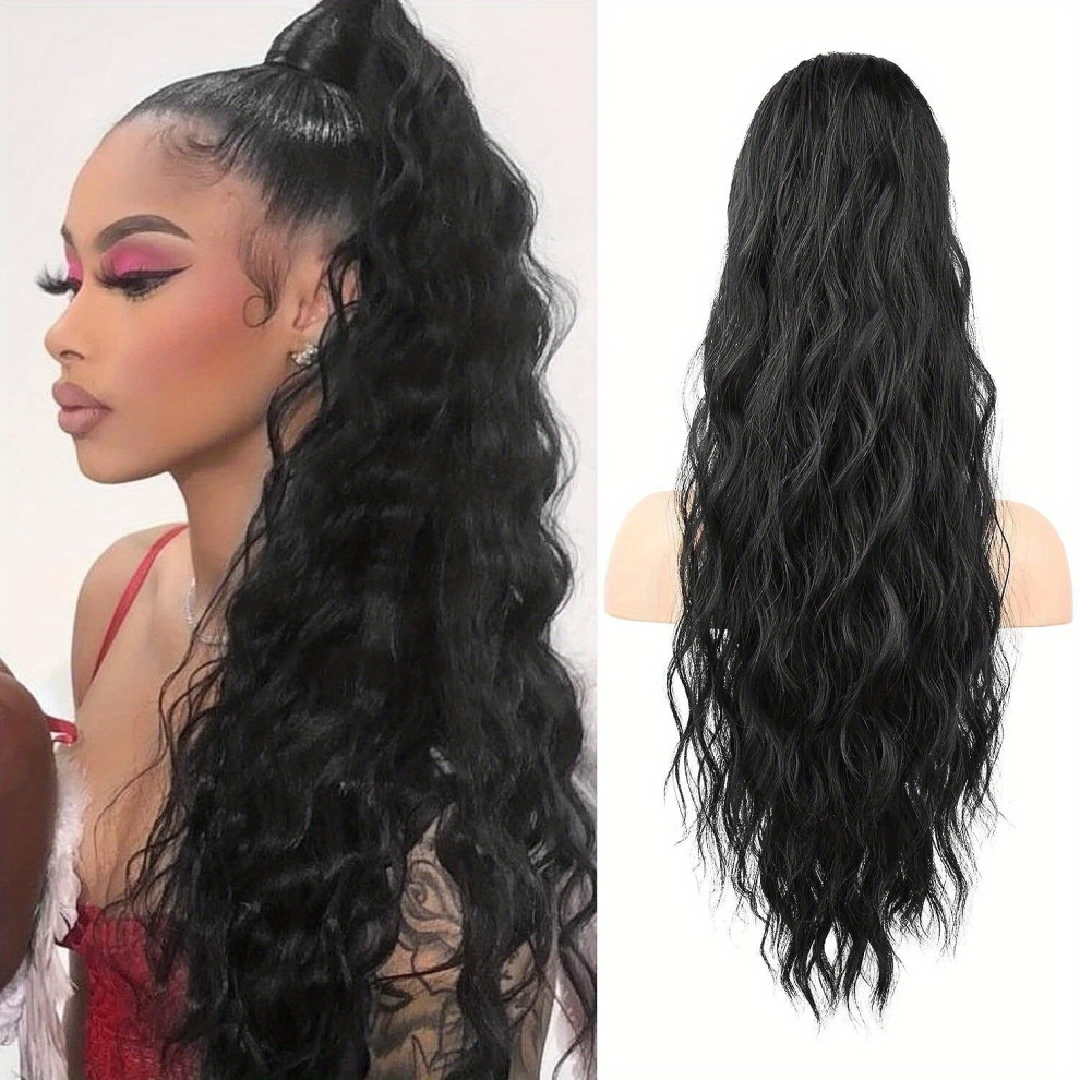 66 04cm Drawstring Ponytail Long Wavy Curly Ponytail Extensions Synthetic Clip In Hair Extensions Natural Looking For Daily Use