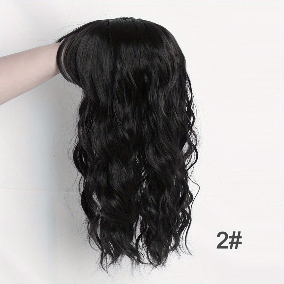 Unisex Multicoloured Synthetic Water Wave Curly Hair Topper Wig With Bangs Clip In Hair Extensions Toppers Hair Pieces For Women