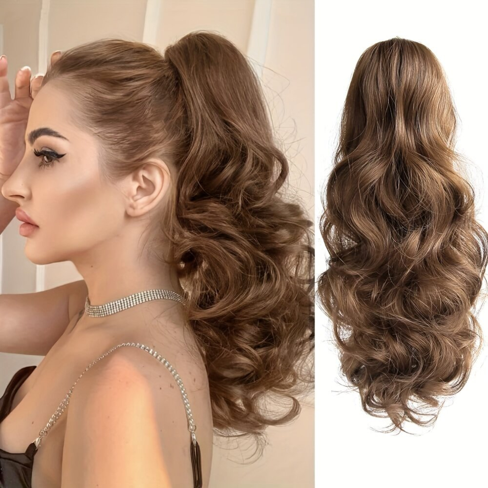 Unisex Multicoloured Claw Ponytail 50 8 Cmwavy Synthetic Hair Piece Wig Clip In Ponytail Wig Curly Pony Tail Hair Extensions For Women Daily Wear 1B