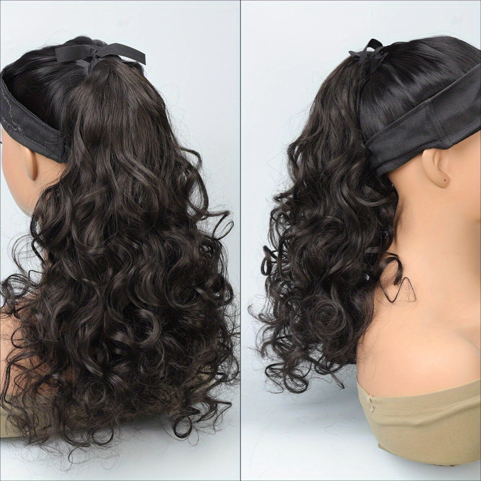 Ponytail With Hair Tie Wrapped Around Long Curly Wavy Ponytail Extensions Synthetic Clip In Hair Extensions Natural Looking For Daily Use