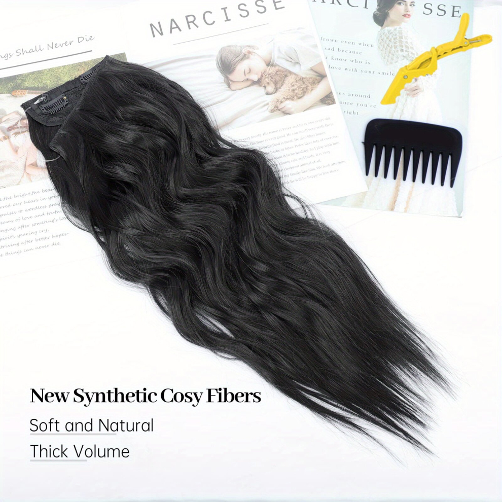 Unisex Multicoloured 4Clips Long Wavy Hair Pieces Synthetic Fishing Line Hair Extensions Natural Looking For Daily Use 55