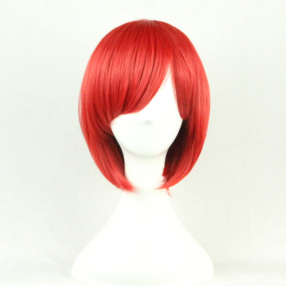 Unisex Red Costume Wigs Short Straight Wig Synthetic Wig With Bangs Anime Cosplay Wig For Halloween Cosplay Party