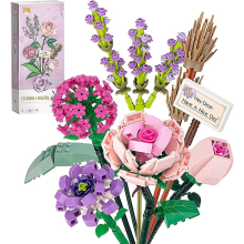 Mini Rose Flower Bouquet Building Sets, Artificial Flowers, Diy Unique Decoration Home, Botanical Collection 547 Pcs Not Compatible With Lego (lavende