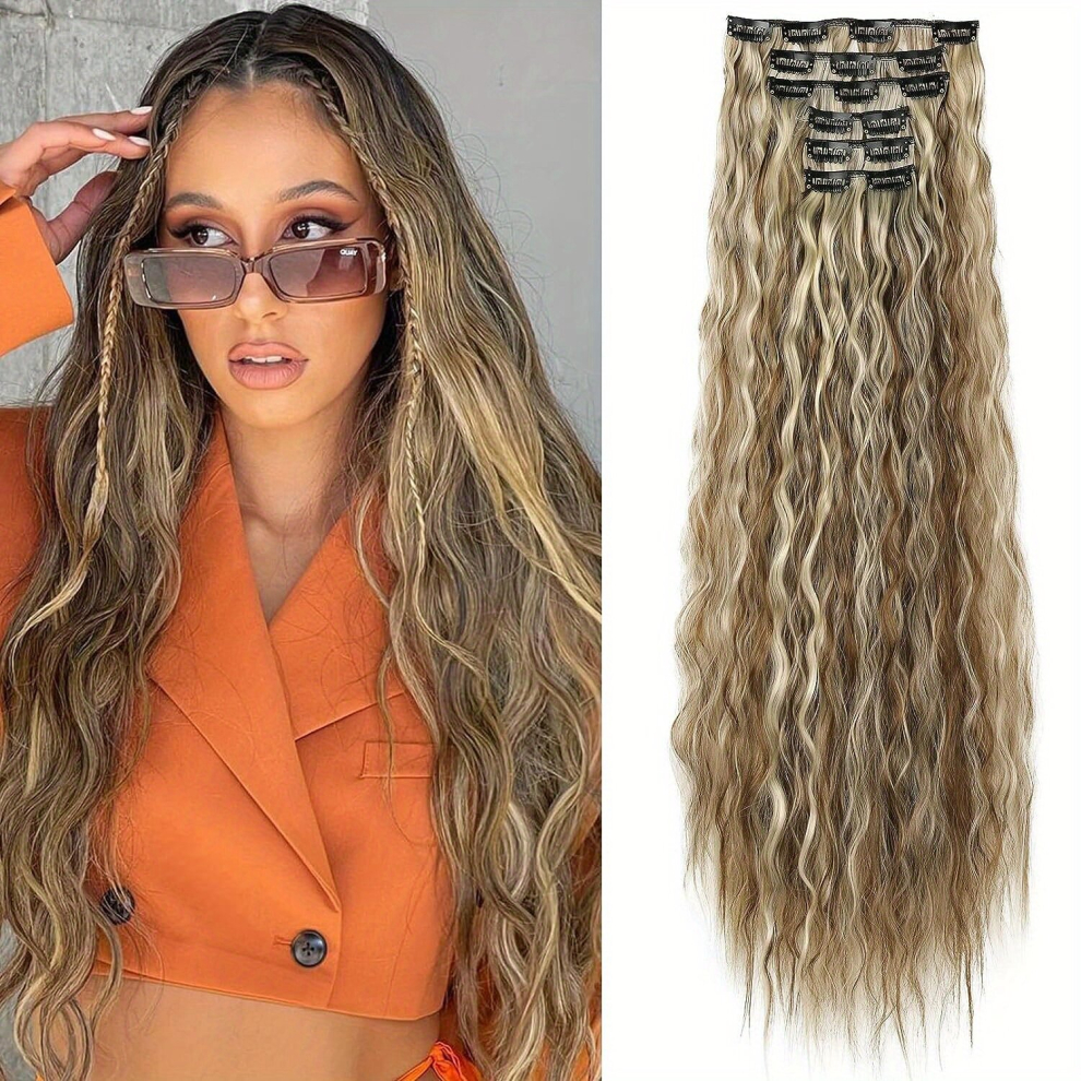 6pcs set Long Curly Wavy Hair Pieces Synthetic Clip In Hair Extensions Natural Looking For Daily Use