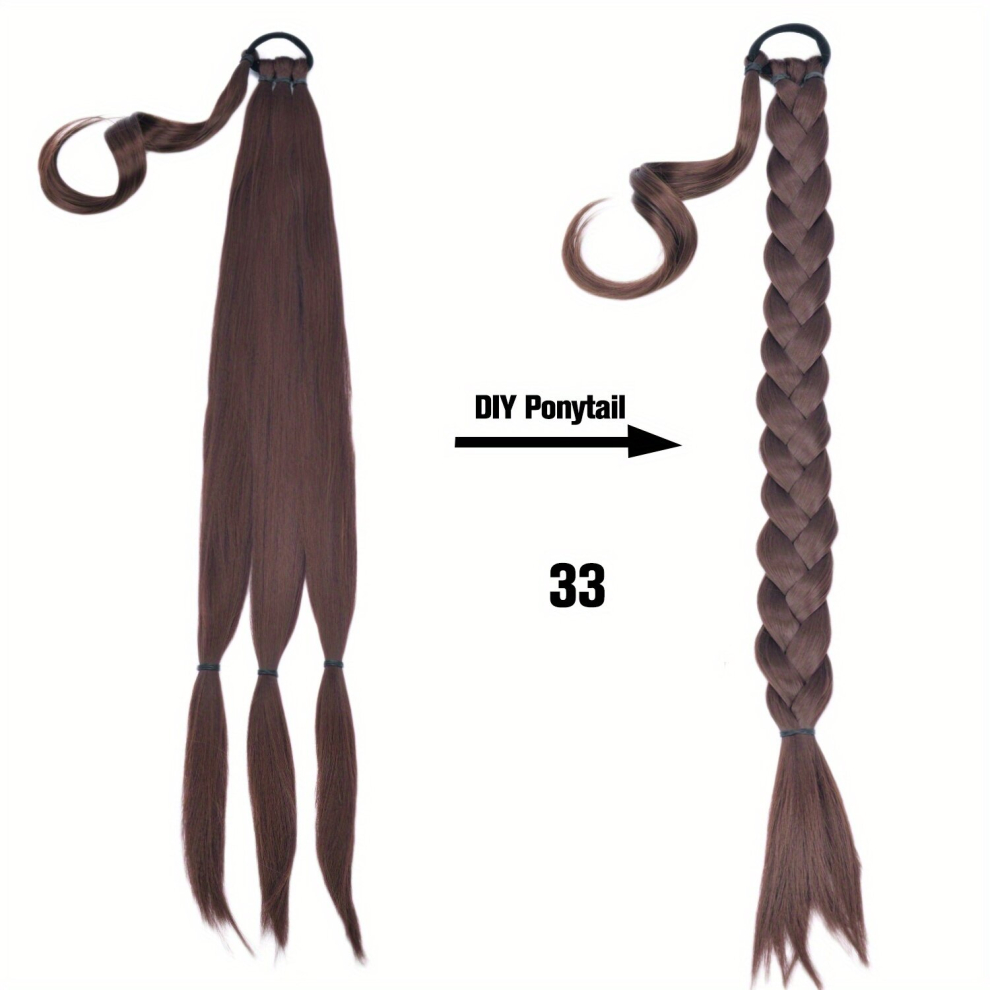 Synthetic DIY Long Braided Ponytail Extensions 86 36 Cm High Temperature Fiber Straight Wrap Around Hair Extensions Box Braids Ponytail Hairpiece For
