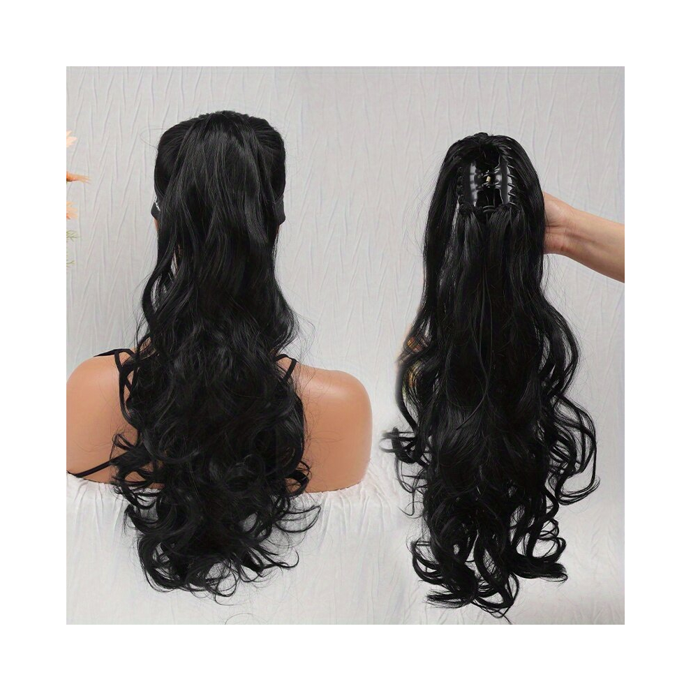Unisex Black Synthetic Claw Clip On Ponytail Hair Extension Ponytail Extension Hair For Women Pony Tail Hair Hairpiece