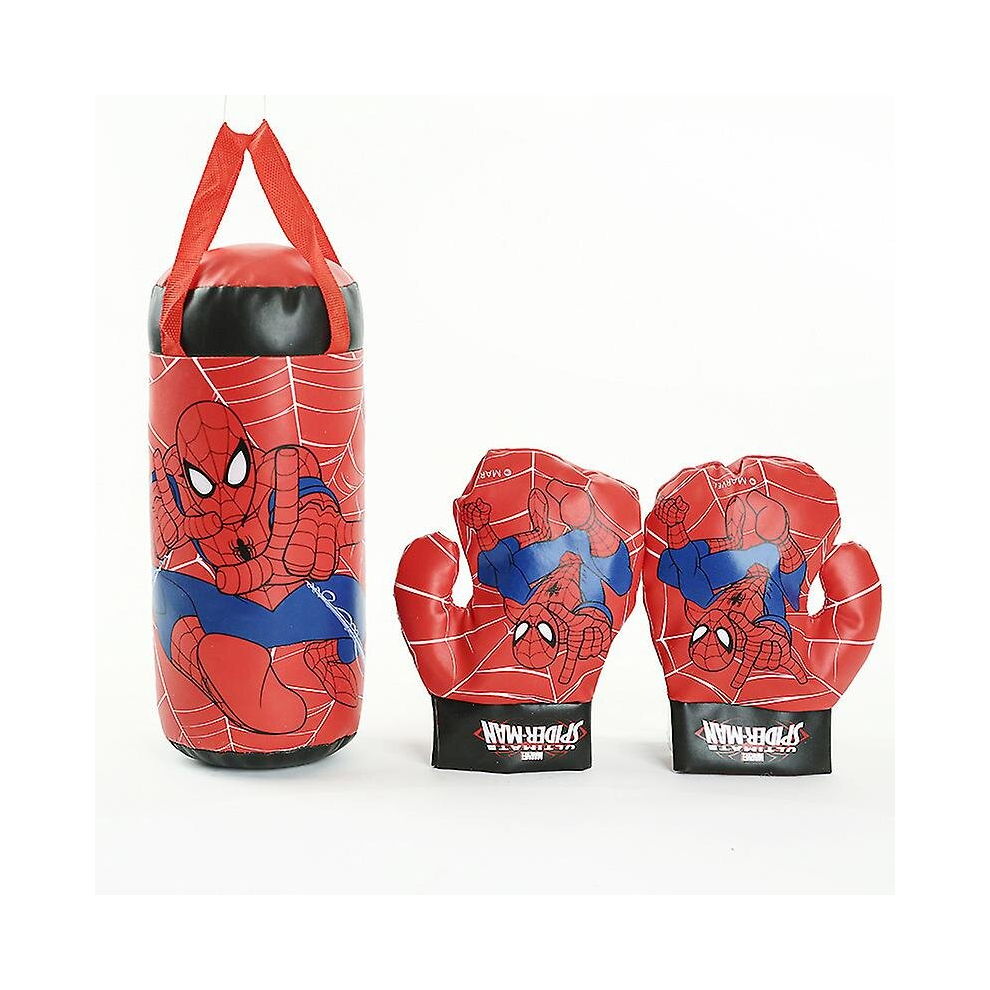 Boxing Toy Set Spiderman Printing Stress Relief Pvc Decompression Punching Bag Gloves For Children-red
