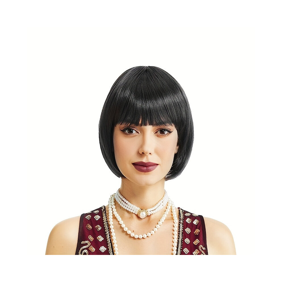 Unisex Black Costume Wigs Short Straight Bob Wig Synthetic Wig With Bangs Movie Cosplay Wig For Halloween Cosplay Party