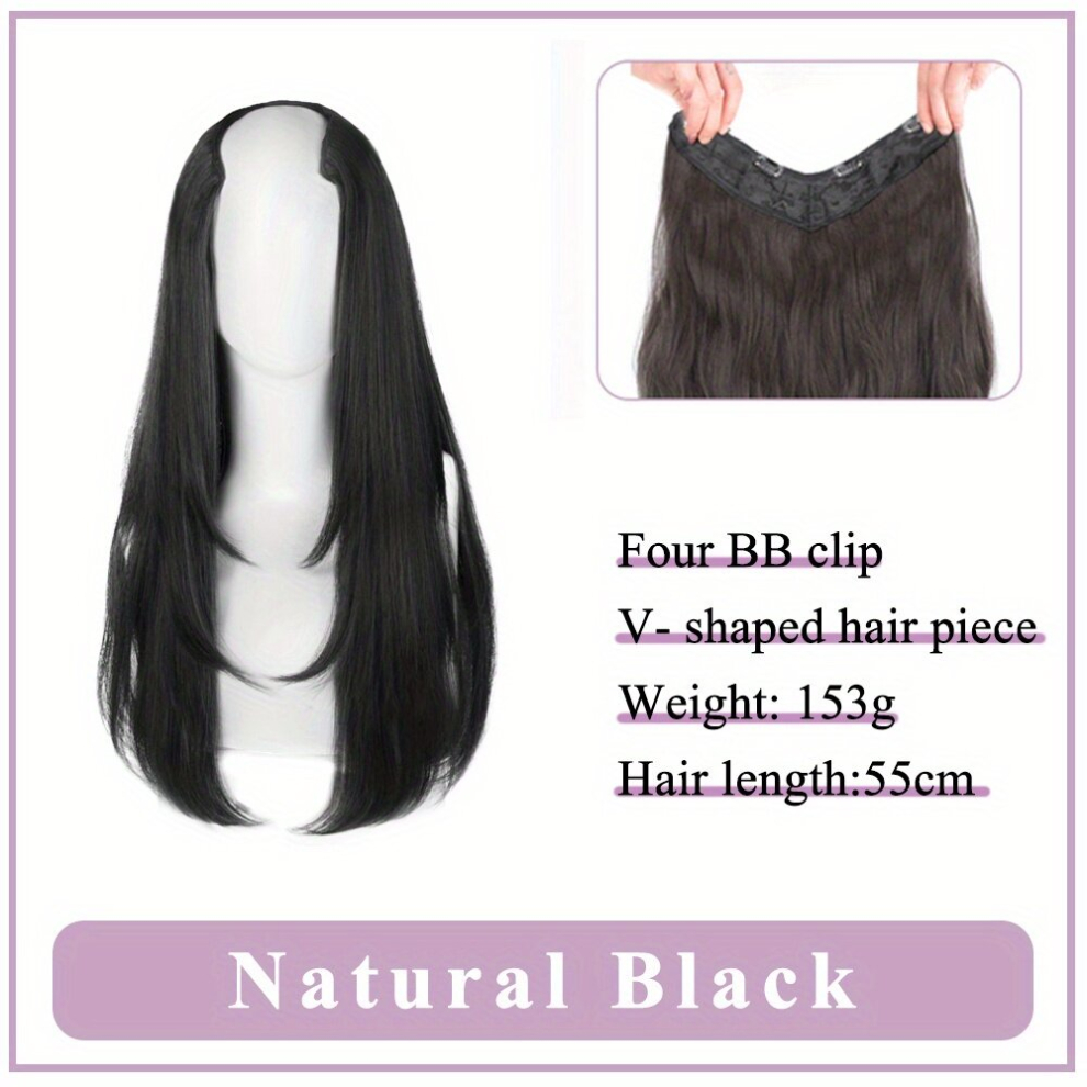 Unisex Black Fluffy Volume V Shaped Hair Extensions For Women Instantly Add Long Healthy Looking Hair