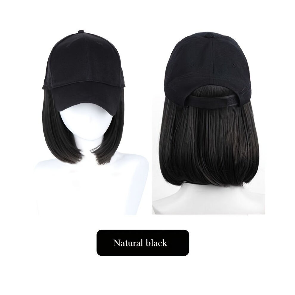 Unisex Black Short Straight Bob Wig Adjustable Size Synthetic Hairpiece For Daily Use