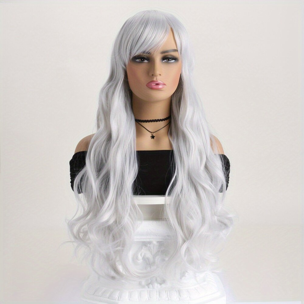 Colorful Long Curly Wavy Wig With Bangs Synthetic Wig Beginners Friendly Heat Resistant Costume Wig For Halloween Party