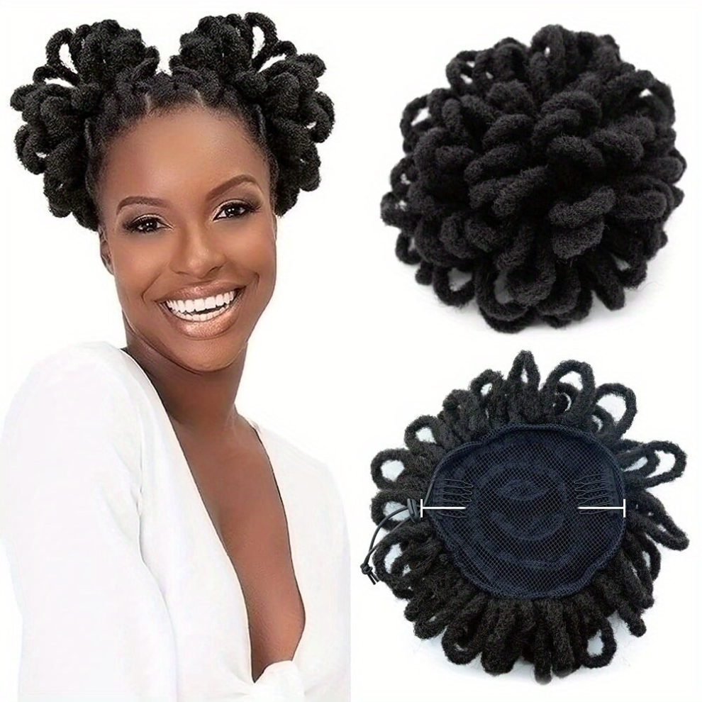 Unisex Multicoloured Synthetic Dreadlock Afro Puff Hair Bun Chignon Drawstring Ponytail Faux Locs Clip In Pony Tail Hair Pieces For Women