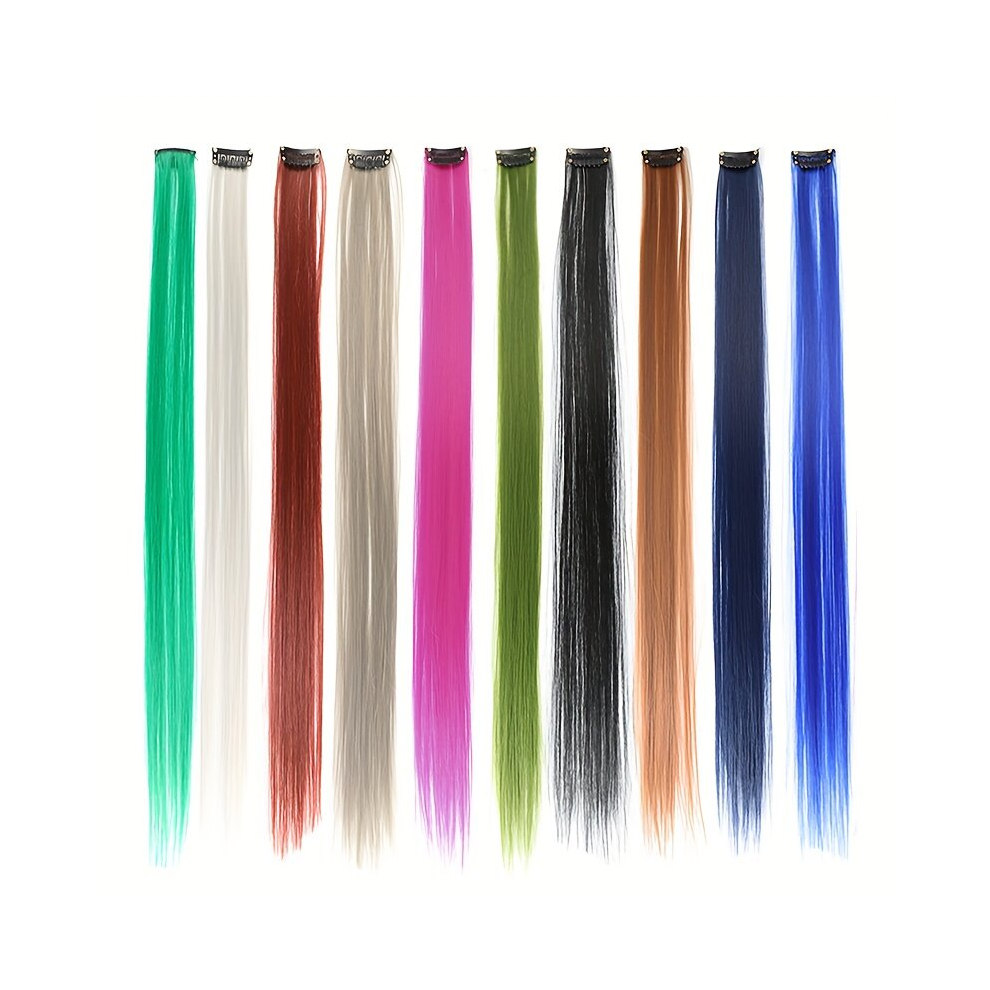 Unisex Multicoloured 10 Pcs Colored Hair Extension Clip In Wig Pieces For Women Colorful Hairpieces Party Highlight Multiple Colors Heat Resistant Synthetic Hair
