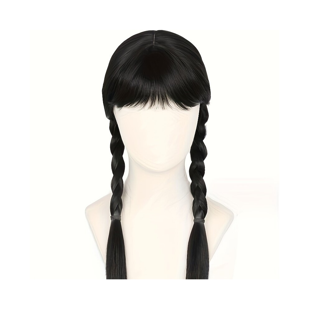 Unisex Black Costume Wigs Long Straight Wig With Bangs 2 Ponytails Synthetic Wig Anime Movie Cosplay Wig For Halloween Cosplay Party