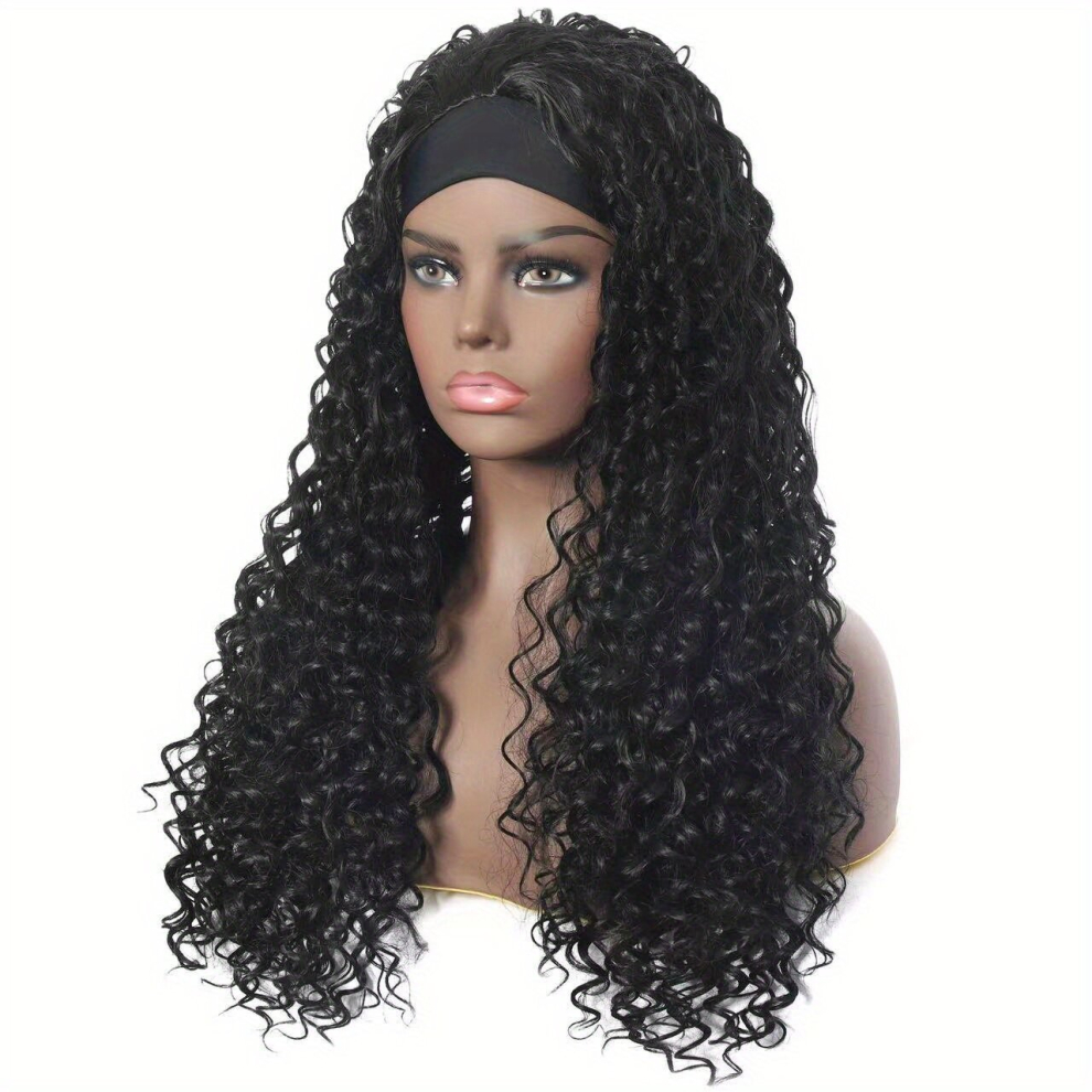 Headband Wig Long Deep Curly Synthetic Wig Beginners Friendly Heat Resistant