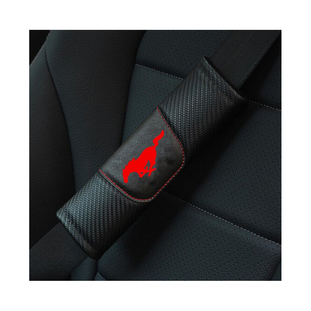 2Pcs Ford Mustang carbon fiber Seat Belt Shoulder Pad Red Mustang