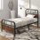Costway (198 x 92 cm, Rustic) Single Bed Frame Metal Platform Bed w/ Headboard 4