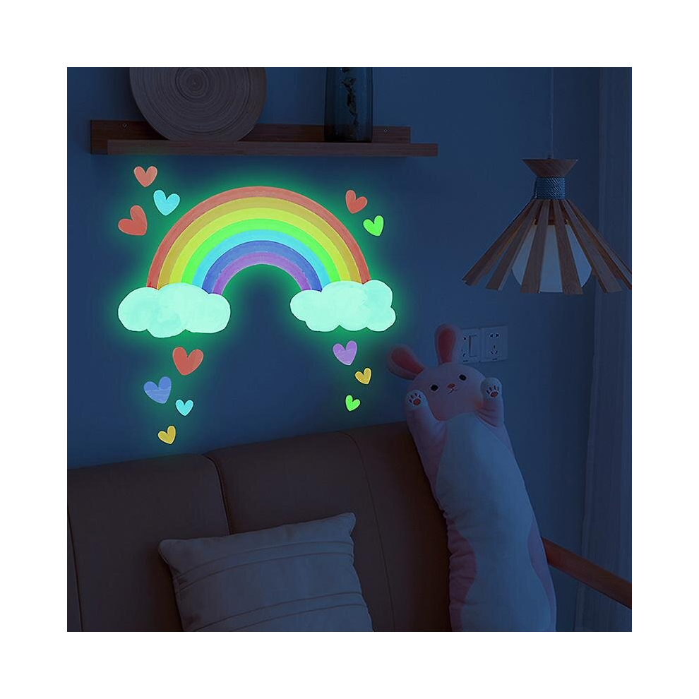 Rainbow Luminous Wall Stickers Glow The Fluorescent Cloud Heart Wall Decal Dark