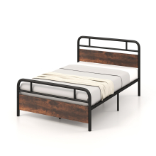 (198 x 137 cm, Rustic) Double Bed Frame Metal Platform Bed w/ Headboard