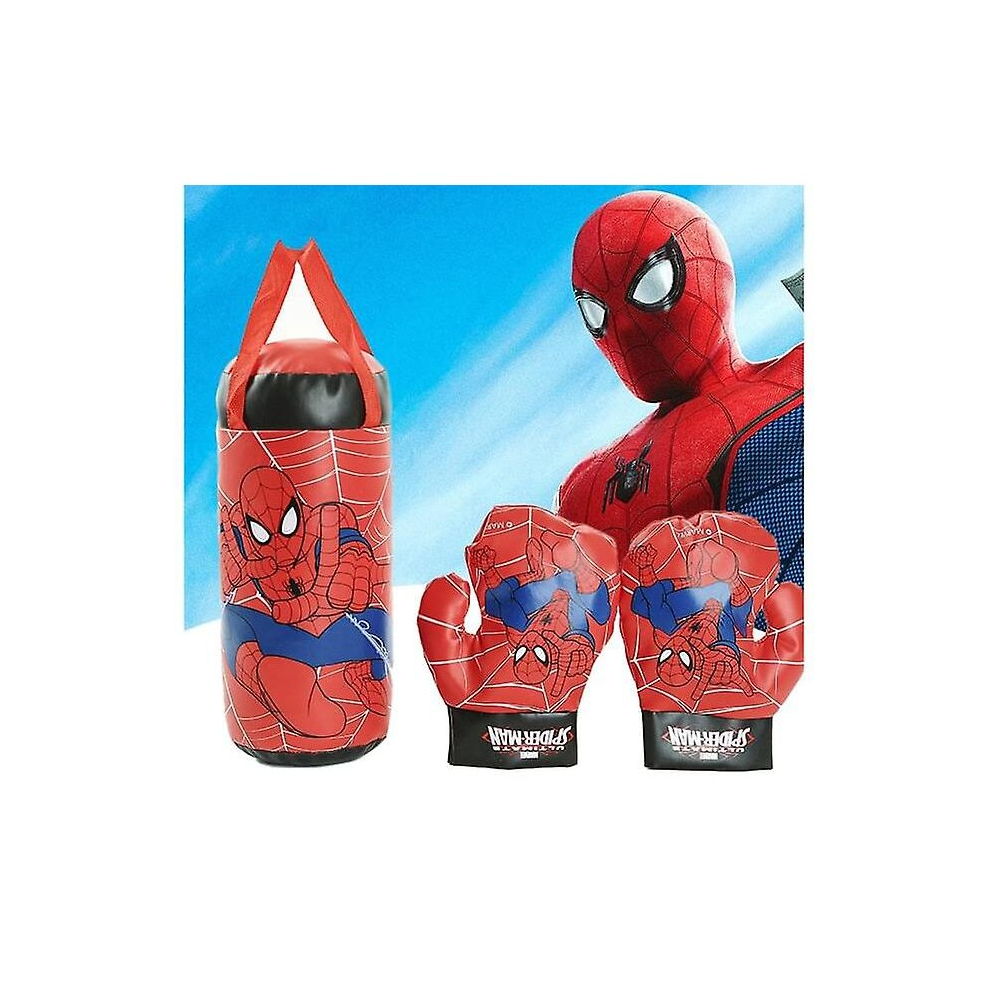 Boxing Toy Set Spiderman Printing Stress Relief Pvc Decompression Punching Bag Gloves For Children-red