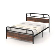 (208 x 152 cm, Rustic) King Bed Frame Metal Platform Bed w/ Headboard