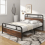 Costway (208 x 152 cm, Rustic) King Bed Frame Metal Platform Bed w/ Headboard 7
