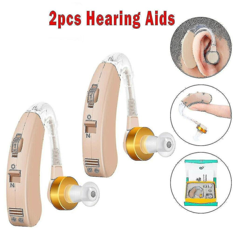 2pcs Digital Hearing Aids Kit Invisible Behind The Ear Bte Wireless Sound Voice Amplifier For Elder-yyy()