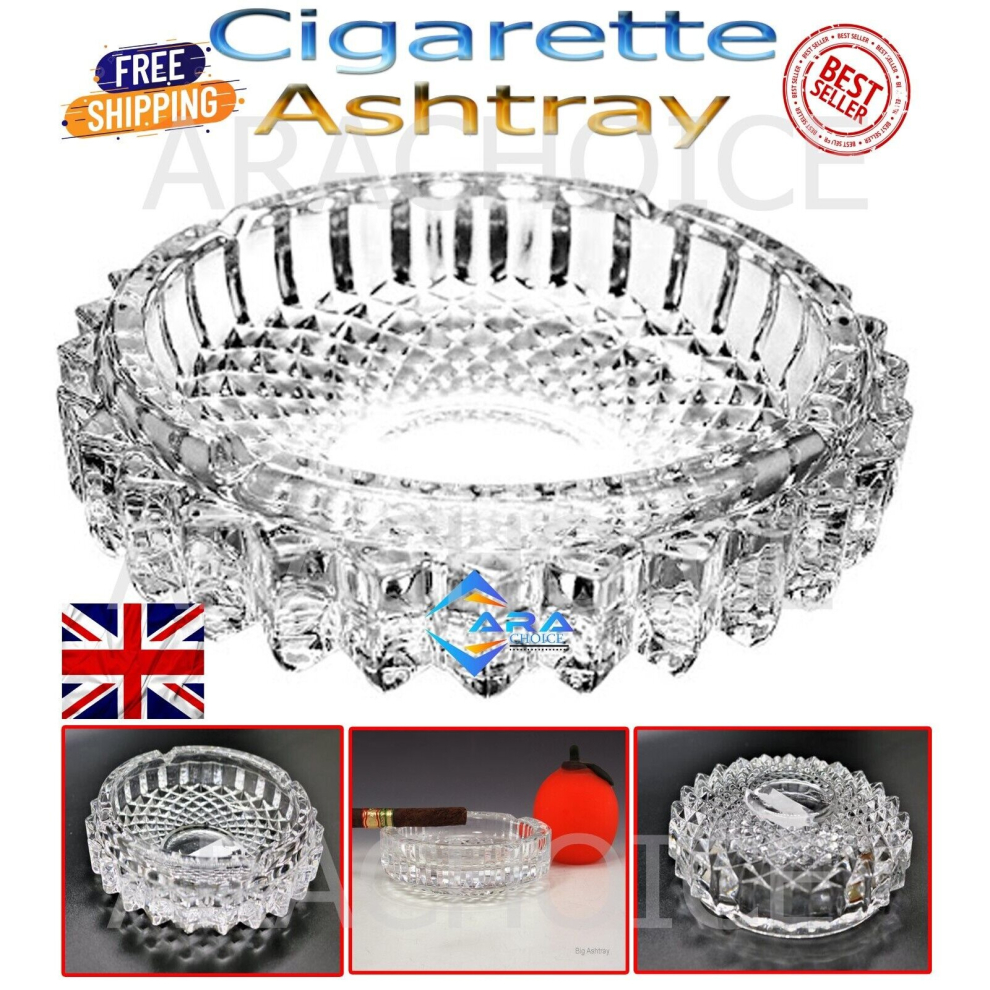 Clear Glass Crystal Round Cigarette Ashtray Smokers For Bar  Home