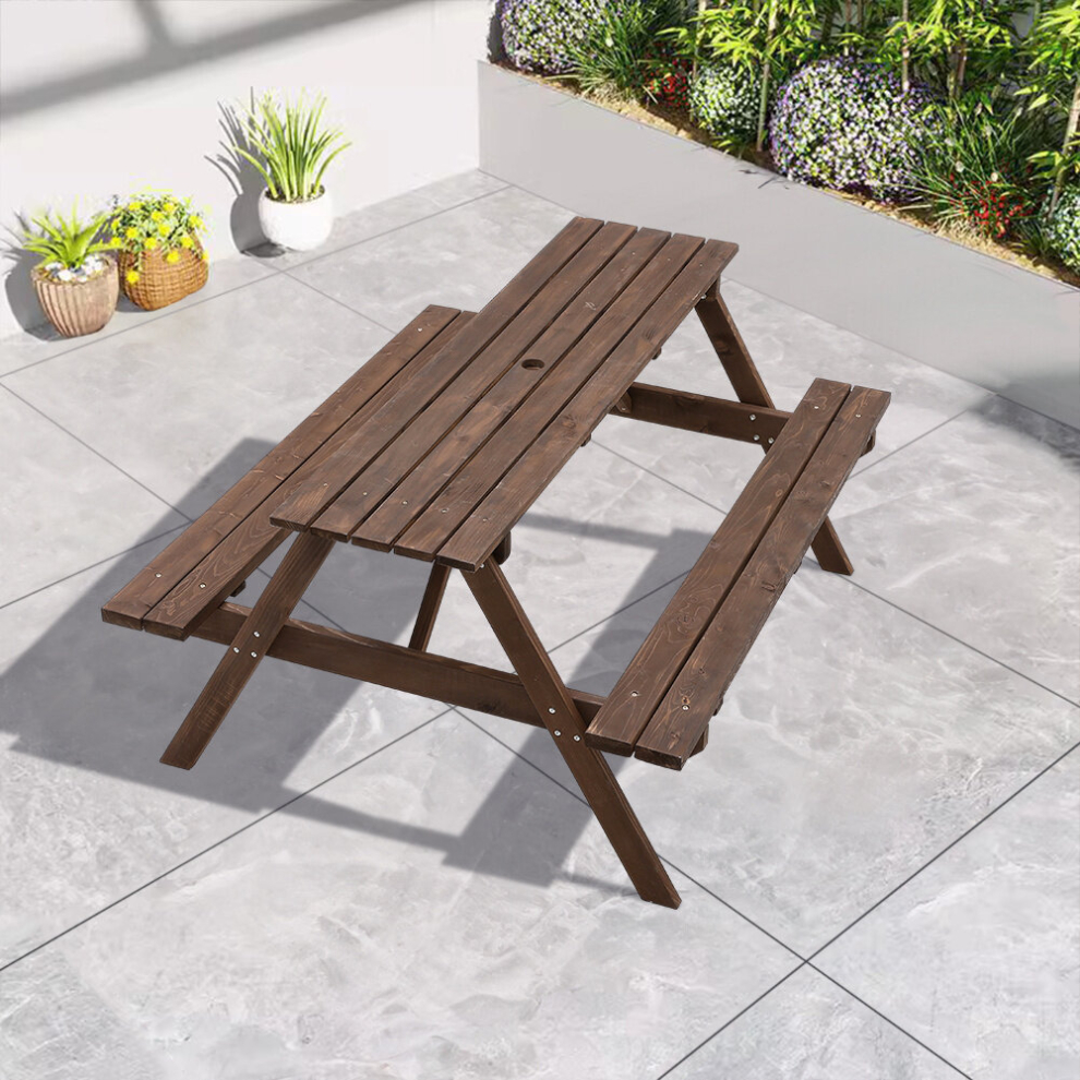 (4 Seater - 120cm) 4/6 Seater Garden Patio Pub Picnic Bench Wooden Table Set Outdoor Umbrella Hole