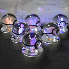 (5) Pokemon Crystal Ball 3d Toy Snorlax Mewtwo Pikachu Figures Pokmon Led Light Toy