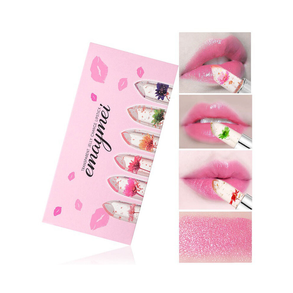 6pcs set Long Lasting Flower Transparent Lipstick Moisturizing Crystal Jelly Lipstick with Temperature Sensitive Change Perfect Lips Care